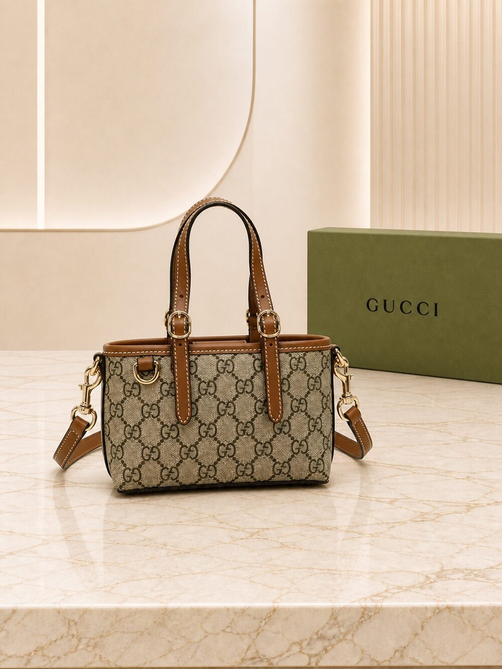 Gucci GG Supreme Canvas Mini Carryall in Beige Brown - Picture 8 of 9